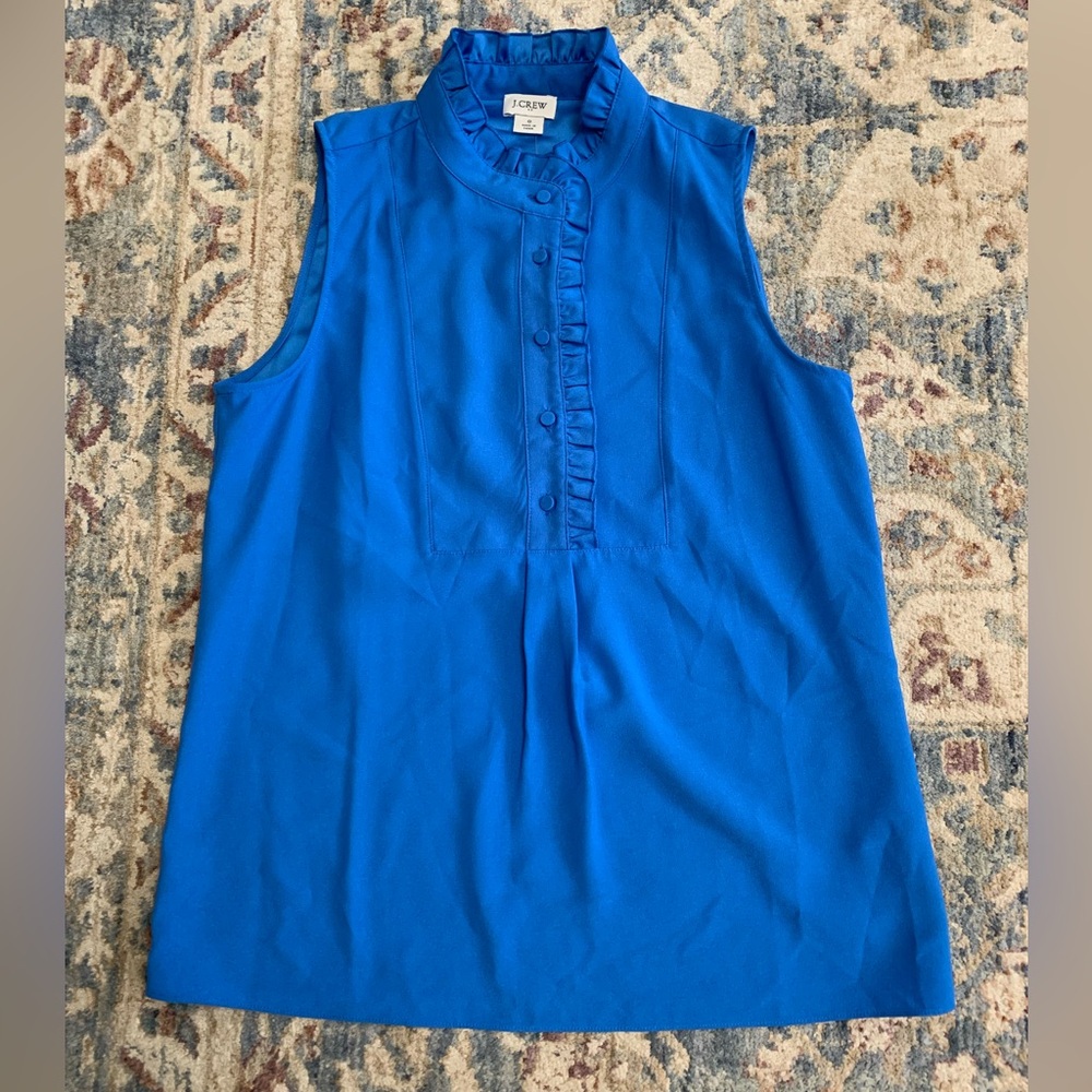 NWT - J. Crew - Women’s Blue Blouse Ruffled Neck Top